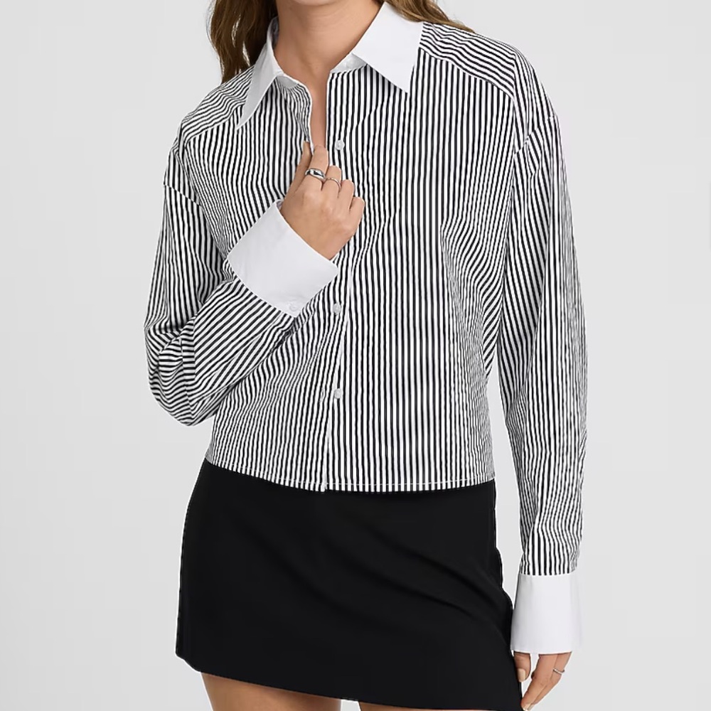 Express Black and White Striped Button Down Shirt